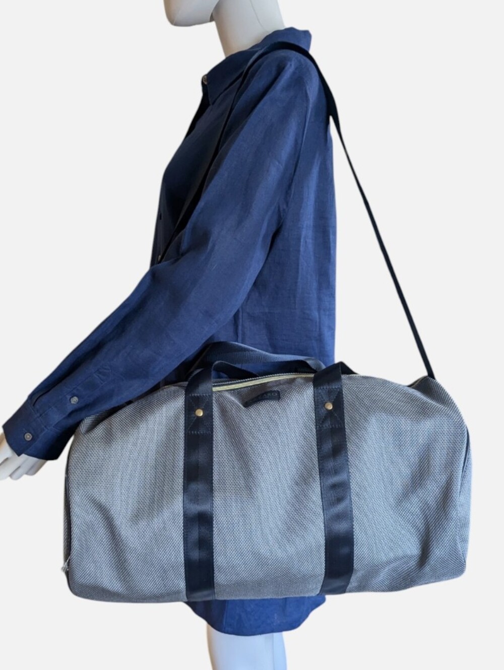 Azzaro Parfums Gray and Navy Seersucker Duffle Bag